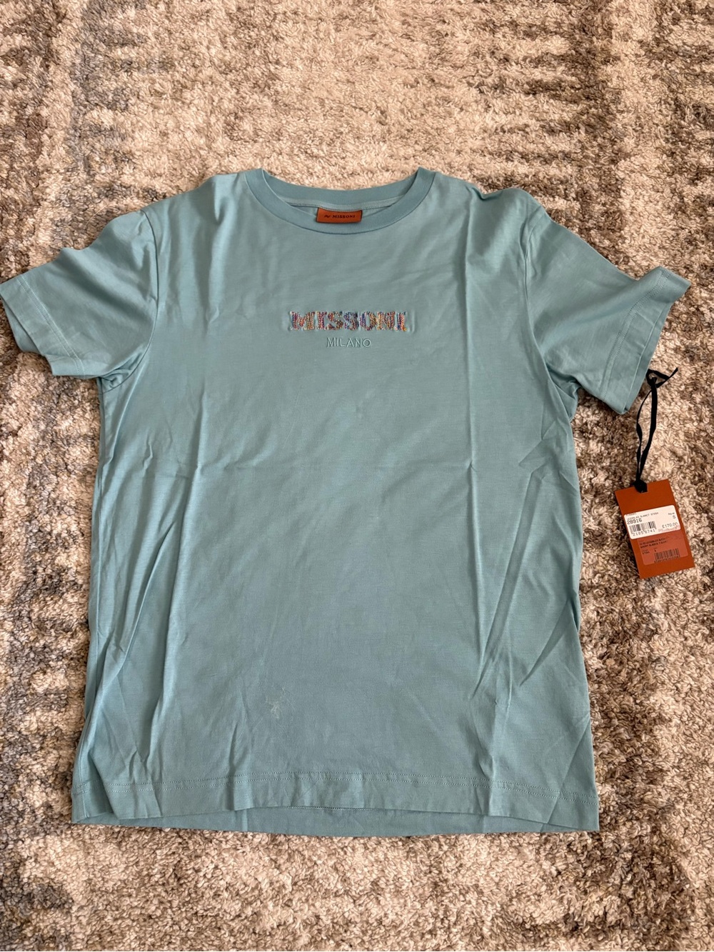 Missoni Light Blue Embroidered Logo Crew Neck T-Shirt
